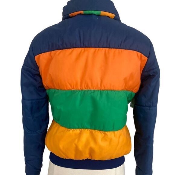 EPIC Vintage 1970s Rainbow Striped Down Puffer Coat Jacket - Picture 3 of 16